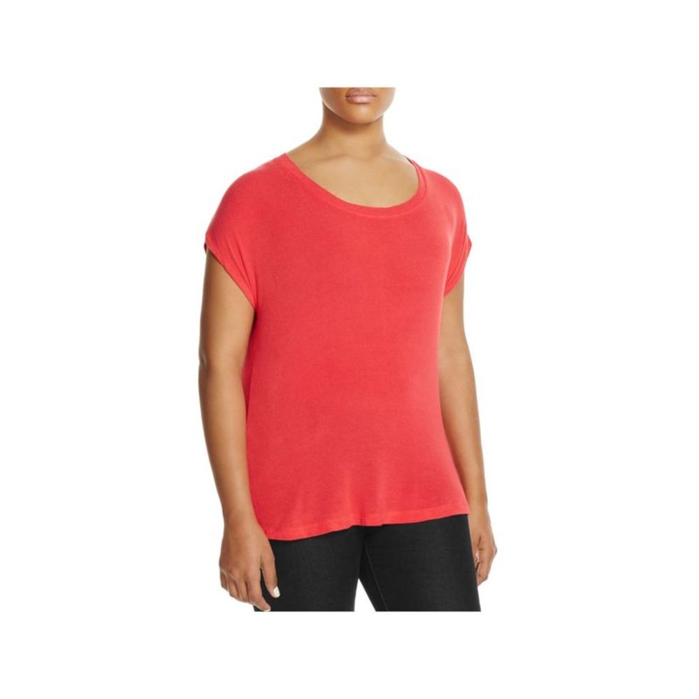 COLLECTION BY BOBEAU Womens Red Stretch Short Sleeve Scoop Neck Top Plus 3X